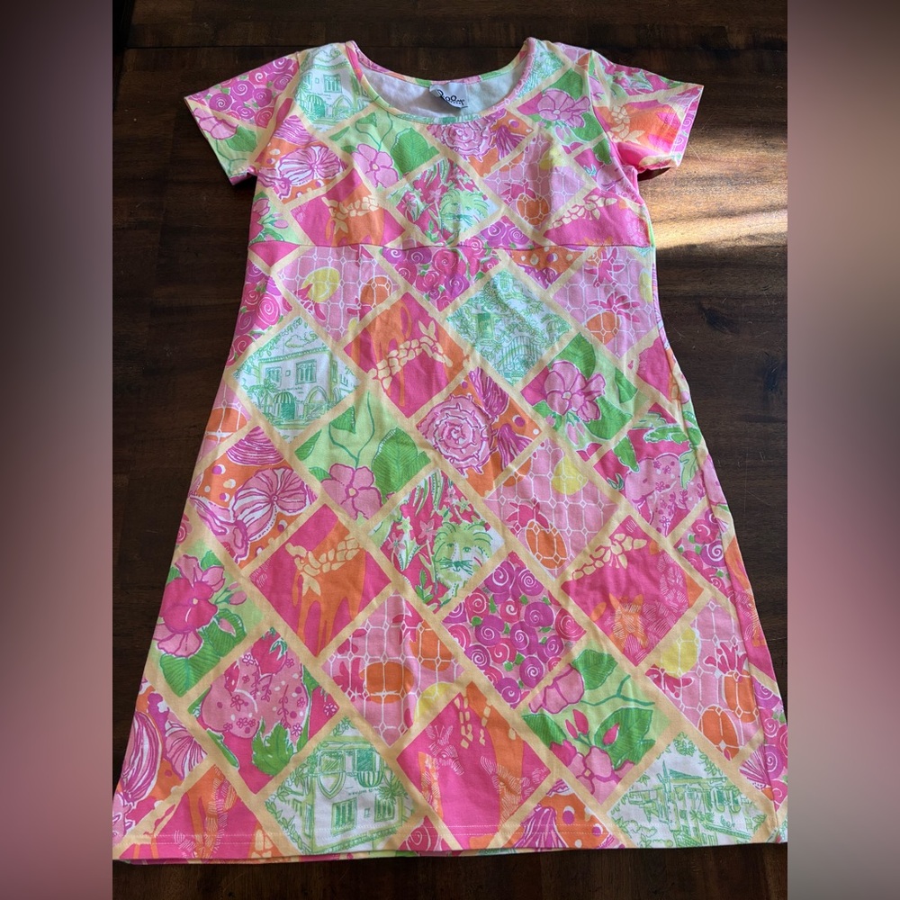 Lilly Pulitzer Dress Women’s Small T-Shirt Dress Patchwork Print Pink